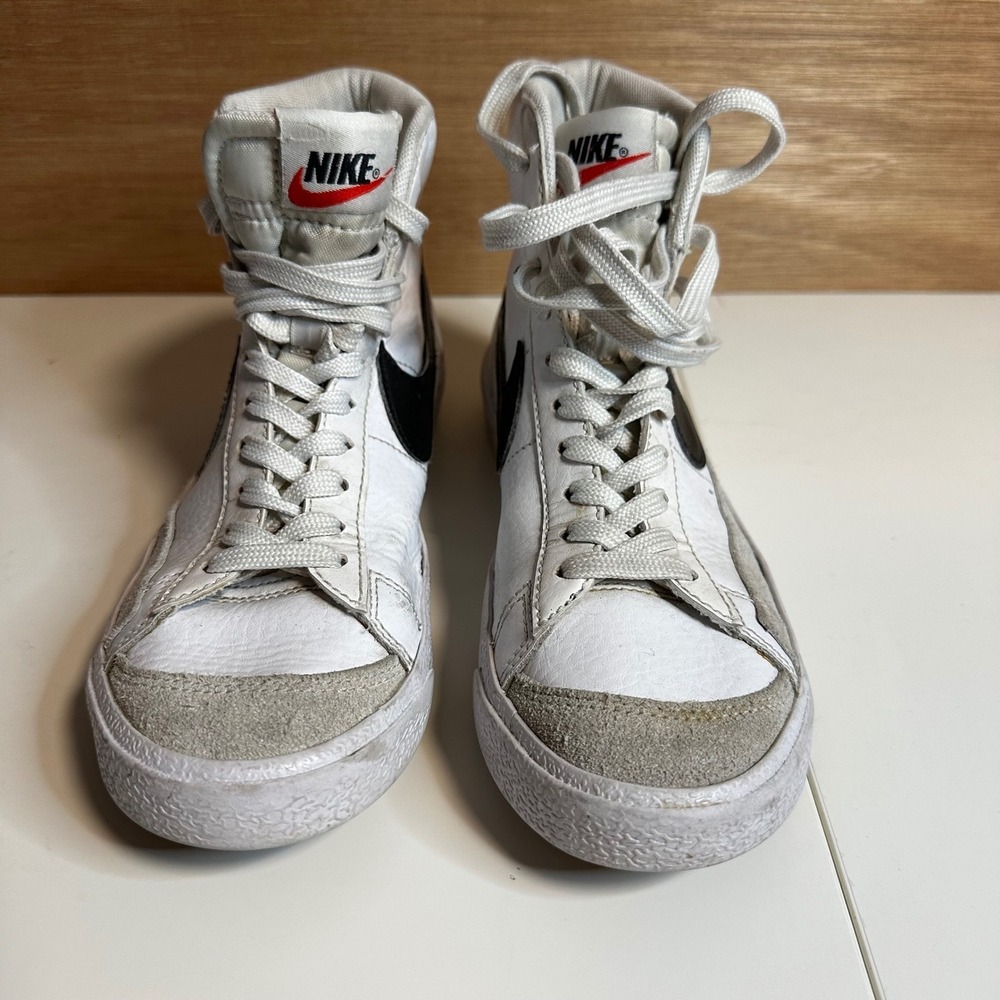 Nike Blazer High Top Sneakers White Black Swoosh Youth Kids Shoes - Picture 3 of 9